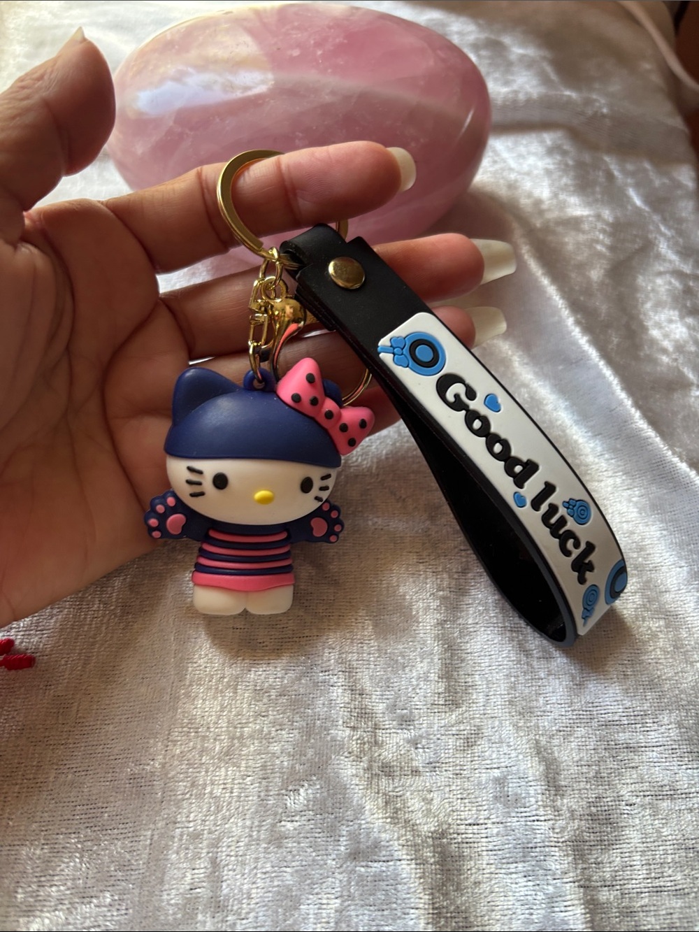 Hello Kitty Navy, Pink & White Wrist Strap Keychain - Picture 2 of 2